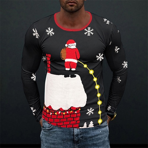 

Men's T shirt Tee Santa Claus Graphic Prints Crew Neck Black 3D Print Outdoor Christmas Long Sleeve Print Clothing Apparel Basic Sports Designer Casual