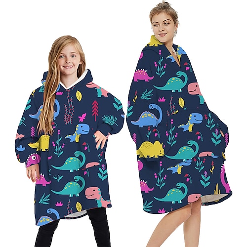 

Kid's Adults' Oversized Hoodie Blanket Wearable Blanket With Pocket Dinosaur Animal Onesie Pajamas Flannel Cosplay For Men's Women's Boys Christmas Animal Sleepwear Cartoon Festival / Holiday Costumes