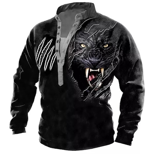 

Men's Sweatshirt Pullover Black Standing Collar Animal Graphic Prints Print Casual Daily Sports 3D Print Streetwear Designer Casual Spring Fall Clothing Apparel Hoodies Sweatshirts