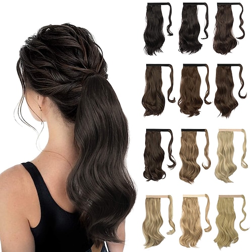 

Curly Ponytail Extension 15 Inch Heat Resistant Synthetic Natural Wavy Hairpiece Wrap Around Pony Tail Hair Extensions for White Black Women Hair Piece Dark Brown