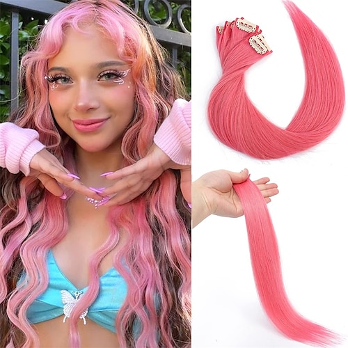 

Clip In Hair Extensions Real Human Hair 18 Inch Colored Hair Extensions Clip In Human Hair Straight Highlights Colored Hair Extensions For Kids Girls Women 6 Pieces
