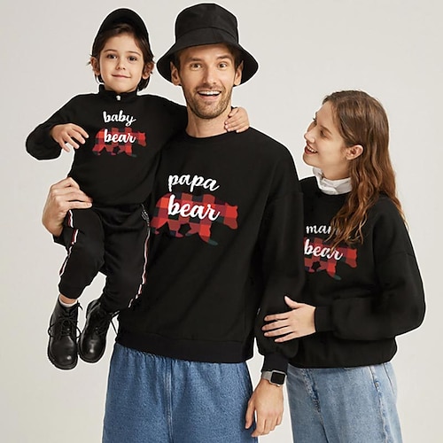 

Family Christmas Sweatshirt Letter Casual Black Long Sleeve Daily Matching Outfits