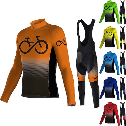 

Men's Cycling Jersey with Bib Tights Long Sleeve Mountain Bike MTB Road Bike Cycling Green Blue Yellow Graphic Bike Quick Dry Moisture Wicking Spandex Sports Graphic Clothing Apparel / Stretchy