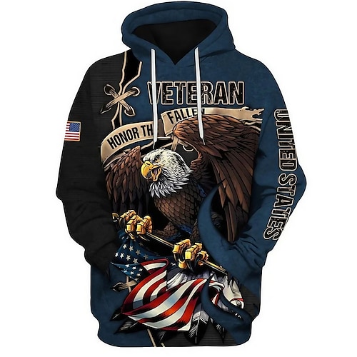 

Men's Pullover Hoodie Sweatshirt Blue Hooded Graphic Prints Eagle National Flag Print Daily Sports 3D Print Basic Streetwear Designer Spring Fall Clothing Apparel Hoodies Sweatshirts