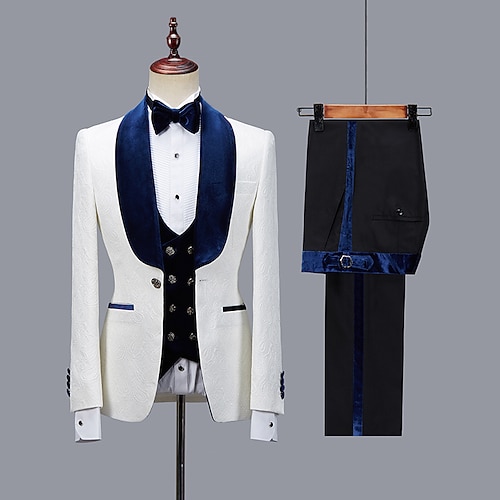 

Yellow Dark Green Burgundy Men's Wedding Tuxedos 3 Piece Shawl Collar Jacquard Standard Fit Single Breasted One-button 2022