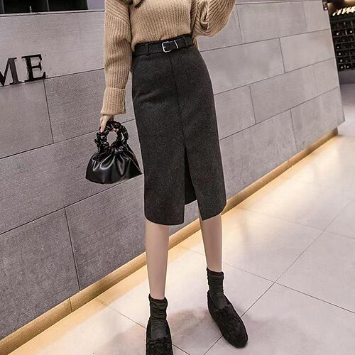 

Women's Bodycon Knee-length Polyester Black Brown Apricot Skirts Split Elegant Casual Daily M L XL