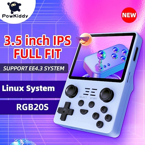 

POWKIDDY New RGB20S Handheld Game Console Retro Video game 32G 64G 128G 20000 games 3.5-Inch 4:3 IPS Screen open Linux System RK3326 Children's Gifts