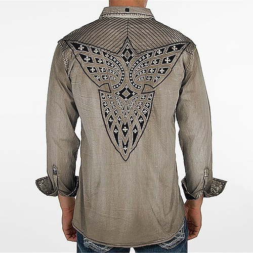 

Men's Shirt Graphic Prints Totem Turndown Khaki 3D Print Outdoor Street Long Sleeve Button-Down Print Clothing Apparel Fashion Designer Casual Soft