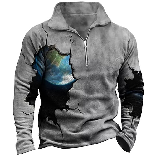 

Men's Zip Up Sweatshirt Pullover Quarter Zipper Sweatshirt Gray Half Zip Graphic Prints Crack Zipper Print Daily Sports 3D Print Basic Designer Casual Spring & Fall Clothing Apparel Hoodies