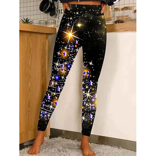 

Women's Christmas Leggings Stretchy Twinkle Star Moisture Wicking Yoga Fitness Tennis Tights Stretchy Spandex Winter Sports Activewear Cropped Leggings