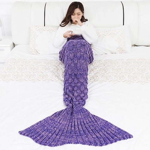 

Knitted Mermaid Tail Blanket, Girls Toddlers Adult Mermaid Toys, Child Mermaid Blanket with Rainbow Ombre Glittering Fish Scale Design, Kids Bed Blanket, Girl Birthday Christmas Gifts