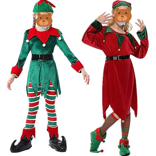 

Kids Girls' Christmas Dress Color Block A Line Dress Above Knee Dress Performance Crew Neck Long Sleeve Costume Dress 2-12 Years Winter Green Red