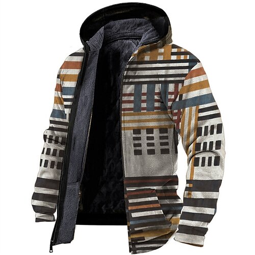 

Men's Fleece Jacket Full Zip Hoodie Fleece Hoodie Sherpa Jacket Blue Brown Hooded Stripes Graphic Prints Zipper Print Sports & Outdoor Daily Sports 3D Print Fleece Streetwear Designer Casual Winter