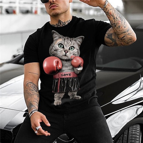 

Men's T shirt Tee Animal Cat Graphic Prints Crew Neck Black 3D Print Outdoor Street Short Sleeve Print Clothing Apparel Sports Designer Casual