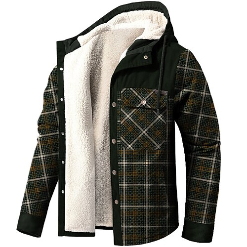

Men's Coat Warm Sports & Outdoor Single Breasted Plaid 3D Printed Graphic Hoodie Fashion Jacket Outerwear Long Sleeve Pocket Fall & Winter