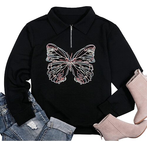 

Butterfly Long Sleeve Hoodie for Women Zip Up Embroidery Sweatshirt Lightweight Pullover Streetwears