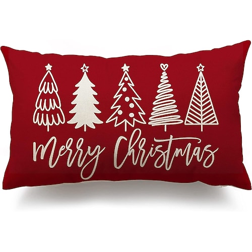 

Merry Christmas Pillow Cover Farmhouse Throw Lumbar Pillow Cover Decorations Christmas Tree Holiday Decor Case for Home Couch