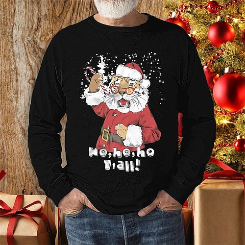 

Men's T shirt Tee Graphic Tee Christmas Shirt Santa Claus Graphic Prints Crew Neck Green Black Red Navy Blue White Hot Stamping Christmas Street Long Sleeve Clothing Apparel Basic Designer Casual