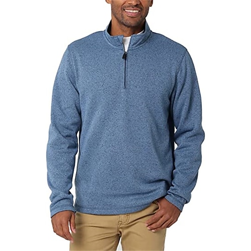 

Men's Zip Polo Golf Shirt Solid Color Stand Collar Blue Army Green Khaki Red Brown Work Street Long Sleeve Zipper Clothing Apparel Fashion Simple Casual