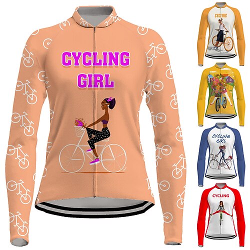 

21Grams Women's Cycling Jersey Long Sleeve Bike Jersey Top with 3 Rear Pockets Mountain Bike MTB Road Bike Cycling Breathable Quick Dry Moisture Wicking Reflective Strips Yellow Orange Red Graphic
