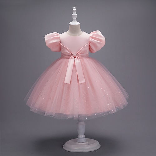 

Bambino (1-4 anni) Da ragazza Vestito da festa Tinta unica Abito in tulle Al ginocchio Vestito Scuola Nodo della cravatta Girocollo Manica corta Adorabile Vestito 3-7 anni Primavera Rosa Rosso Bianco