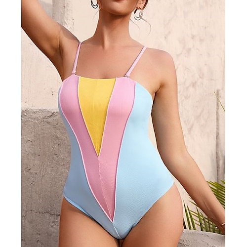 

Women's Swimwear One Piece Monokini Bathing Suits Normal Swimsuit Slim Pure Color Blue Camisole Bodysuit Strap Bathing Suits New Vacation Fashion / Sexy