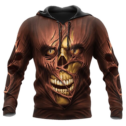 

Men's Pullover Hoodie Sweatshirt Brown Hooded Skull Graphic Prints Print Daily Sports 3D Print Basic Streetwear Designer Spring & Fall Clothing Apparel Hoodies Sweatshirts