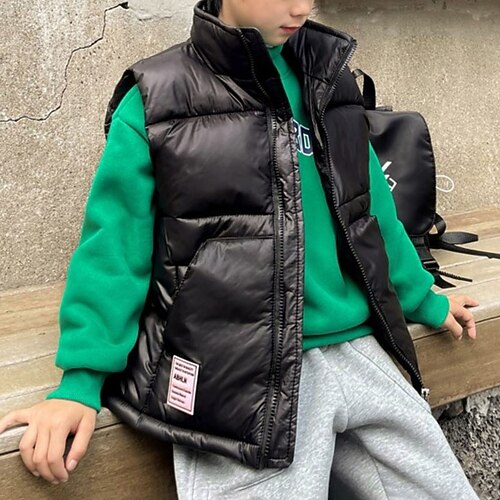 

Kids Boys Vest Coat Outerwear Solid Color Sleeveless Coat Outdoor Fashion Daily Green Black Winter Fall 7-13 Years