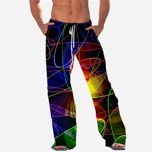 

Men's Trousers Beach Pants Drawstring Elastic Waist 3D Print Graphic Prints Geometry Comfort Breathable Casual Daily Holiday Streetwear Classic Style Blue Purple