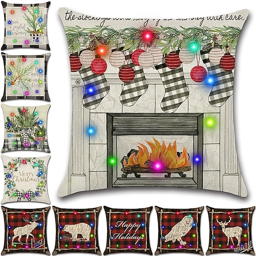 

Christmas LED Lights Throw Pillow Cover 1PC Stocking Soft Decorative Square Cushion Pillowcase for Bedroom Livingroom Sofa Couch Chair Superior Quality