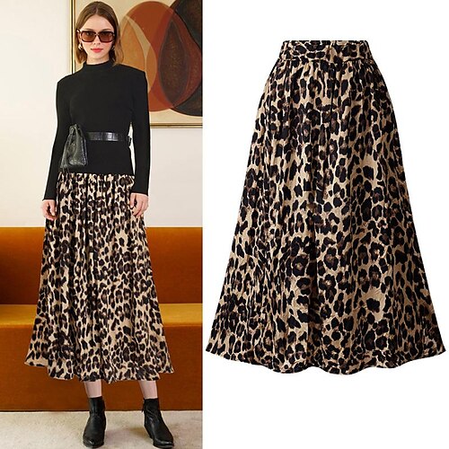 

Women's Swing Midi Polyester Brown Skirts Ruched Elegant Casual Daily S M L