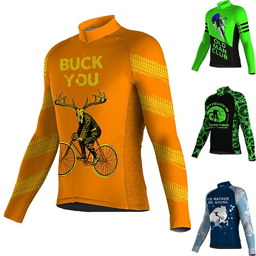

Men's Cycling Jersey Long Sleeve Bike Jersey Top with 3 Rear Pockets Mountain Bike MTB Road Bike Cycling Breathable Quick Dry Moisture Wicking Reflective Strips Green Orange Blue Graphic Spandex
