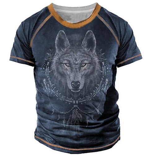 

Men's T shirt Tee Wolf Graphic Prints Crew Neck Green Black Blue Gray 3D Print Outdoor Street Short Sleeve Patchwork Print Clothing Apparel Sports Designer Casual