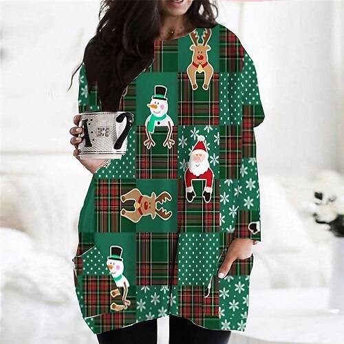 

Women's Plus Size Christmas Dress Casual Dress Color Block Long Sleeve Winter Fall Casual Festival Mini Dress Going out Dress