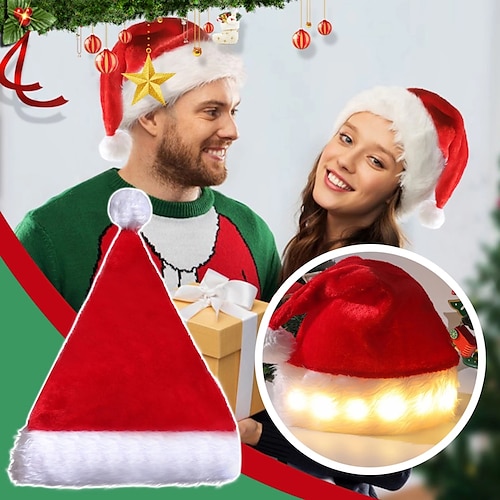 

LED Christmas Hat Glowing Glitter Christmas Hats Plush Xmas Gifts Adults Children New Year Decorations