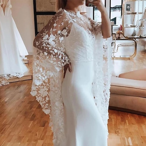 

Shawls Bridal's Wraps Cape Voiles & Sheers Bridal Sleeveless Lace Wedding Wraps With Pure Color For Wedding Spring & Summer