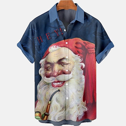 

Homens Camisa Social Papai Noel Estampas Abstratas Aberto para a Lateral Azul Impressão 3D Natal Rua Manga Curta Botão para baixo Imprimir Roupa Moda Designer Casual Macia