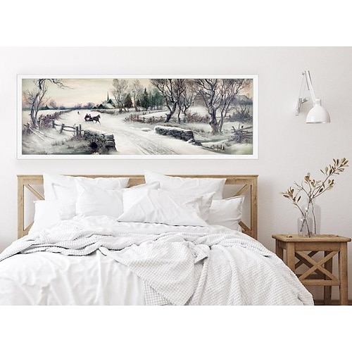 

Handmade Oil Painting Canvas Wall Art Decoration Winter Park Snow Scene for Home Decor Rolled Frameless Unstretched Painting
