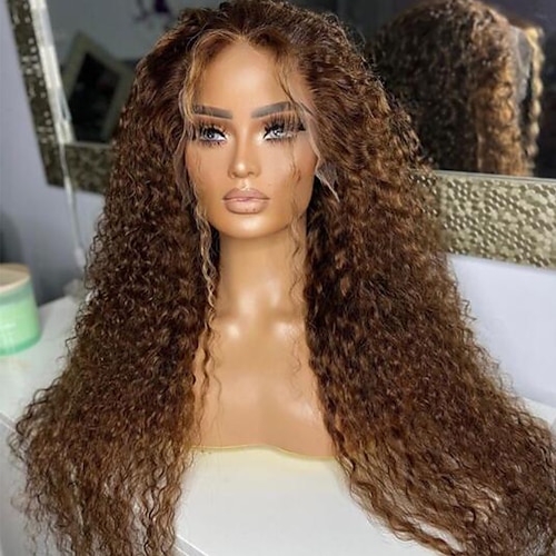 

Remy Human Hair 13x4 Lace Front Wig Free Part Brazilian Hair Curly Auburn Wig 130% 150% Density with Baby Hair Natural Hairline 100% Virgin With Bleached Knots Pre-Plucked For wigs for black women