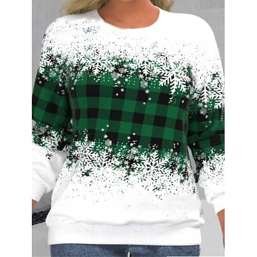 

Women's Plus Size Christmas Tops Pullover Sweatshirt Plaid Snowflake Print Long Sleeve Crew Neck Casual Festival Daily Polyester Winter Fall Green Pink