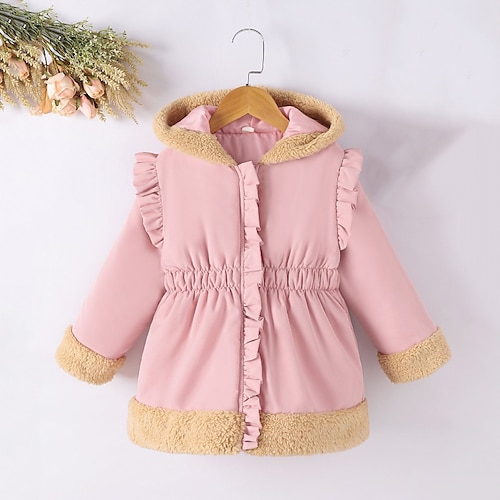 

Toddler Girls' Hoodie Jacket Solid Color Active Outdoor Coat Outerwear 3-7 Years Winter Pink