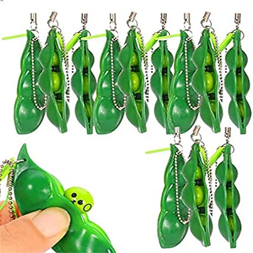 

6 Pieces Fidget Bean Toy Funny Facial Expression Bean Fidget Toy Soybean Stress Relieving Keychain Green