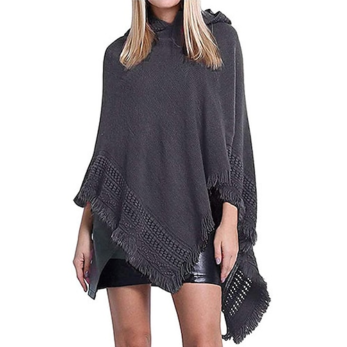 

Women's Shirt Shrugs Black Blue Pink Graphic Tassel Long Sleeve Casual Ponchos Hooded Regular One-Size