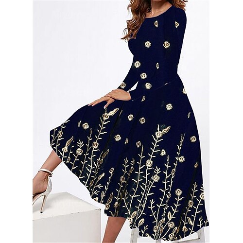 

Mujer Vestido informal Vestido de Columpio Vestido Midi Azul Marino Manga Larga Floral Bolsillo Invierno Otoño Primavera Cuello Barco Moda Diario Fin de semana 2023 S M L XL XXL 3XL