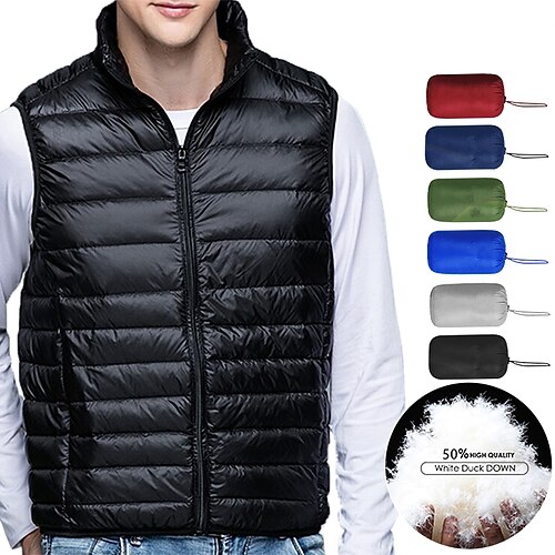 

Men's Down Vest Windproof Warm Casual Hiking Solid / Plain Color Outerwear Clothing Apparel Black Dark Green Burgundy