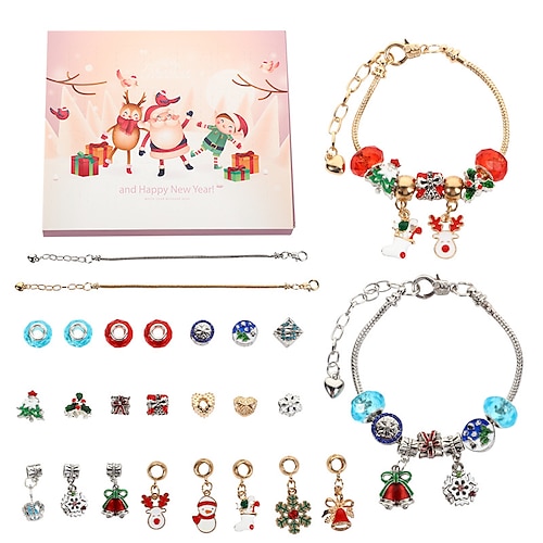 

Christmas Day Comes 24 Calendar Countdown Surprise Blind Box diy Beaded Gift Box Children's Gift Crystal Bracelet Set