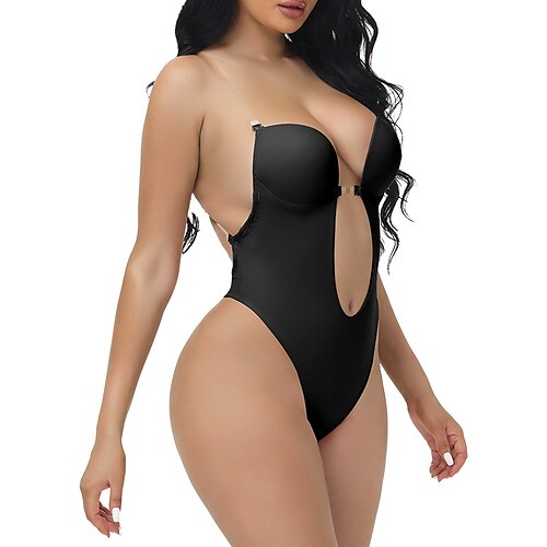 

Women's Bodysuit Black Beige Plain Sleeveless Sports Gym Casual V Neck S