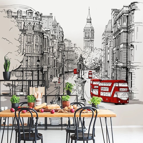 

Cityscape Wallpaper Mural Street Landscape Wall Covering Sticker Peel and Stick Removable PVC/Vinyl Material Self Adhesive/Adhesive Required Wall Decor for Living Room Kitchen Bathroom