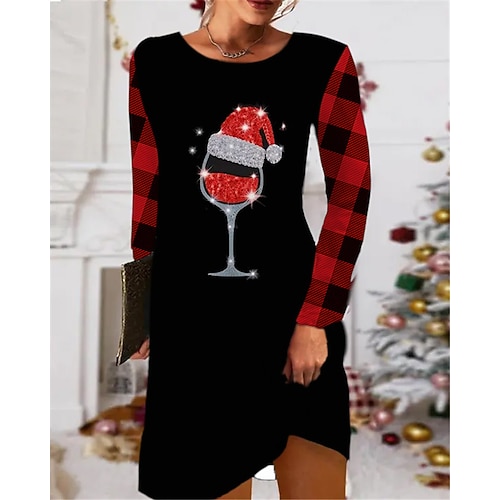

Women's Christmas Casual Dress T Shirt Dress Tee Dress Shift Dress Mini Dress Green Black Red Long Sleeve Plaid Pocket Winter Fall Autumn Crew Neck Fashion Daily 2022 S M L XL XXL 3XL