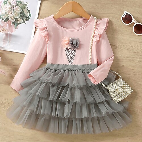 

Kids Girls' Color Block Dress Suits Set Long Sleeve Fashion Outdoor Cotton 3-7 Years Fall Pink / Spring